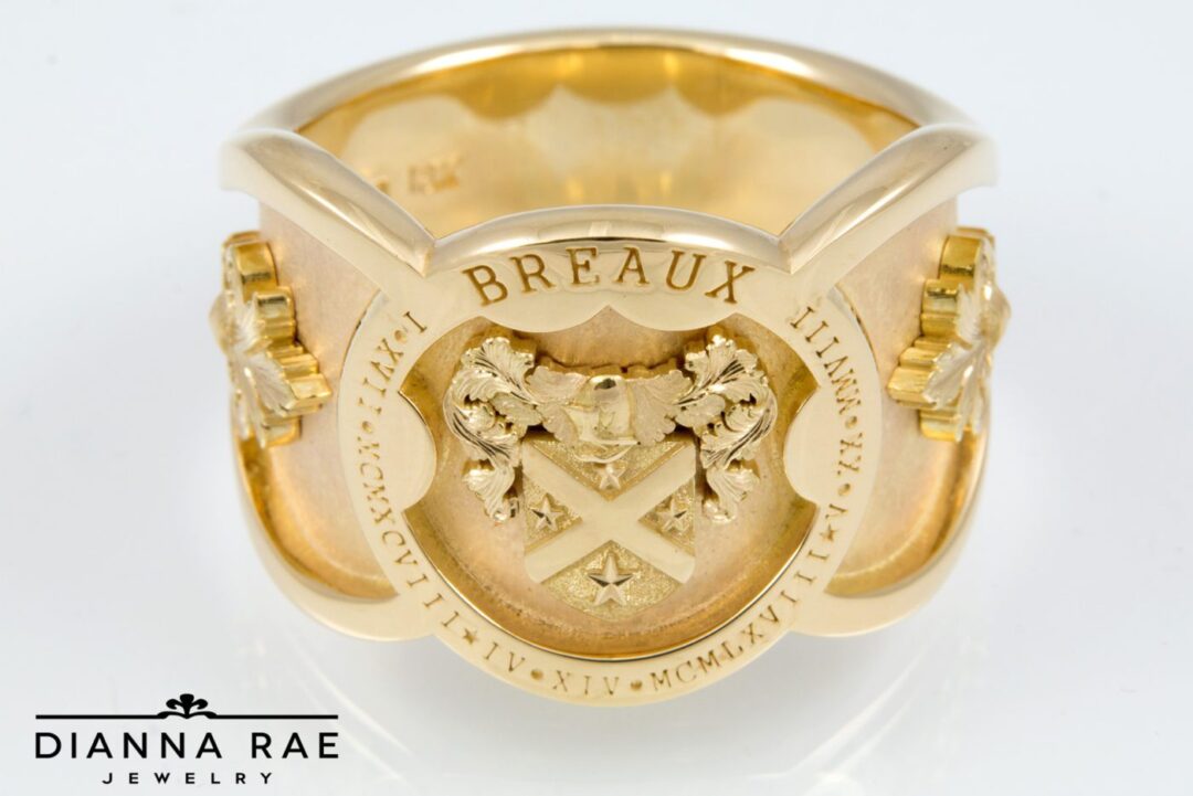 Yellow Gold Family Crest Hand Textured Cigar Ring