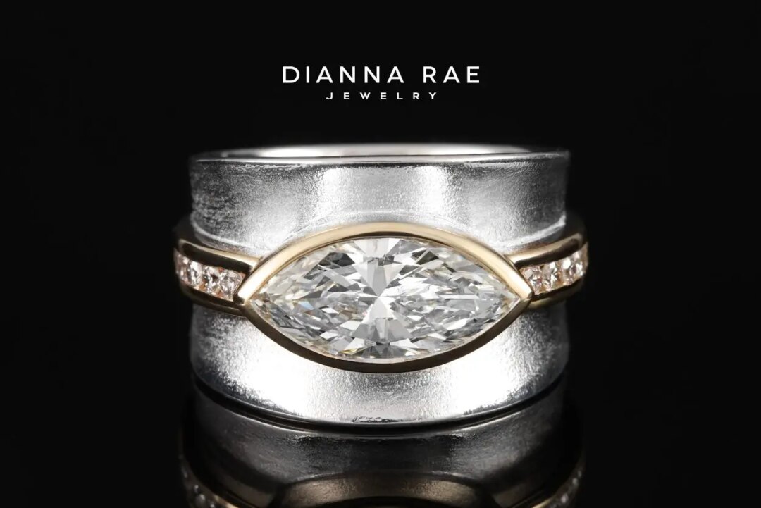 Two-tone White and Yellow Gold Marquise Wide Band Diamond Ring