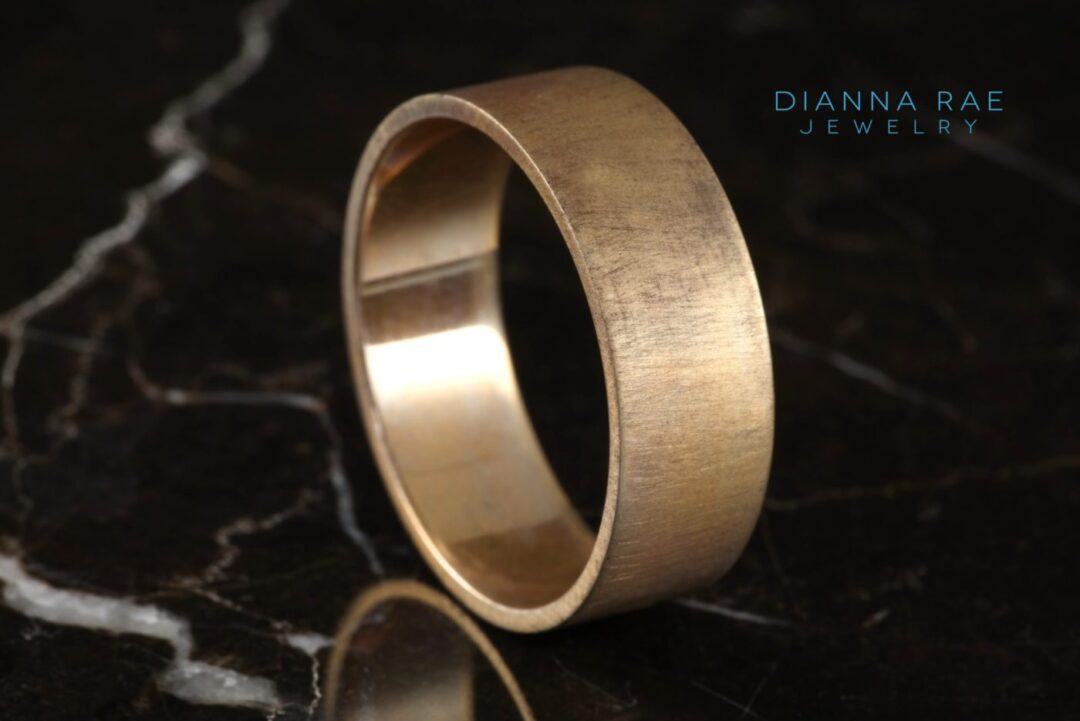 Yellow Gold Satin and Acid Wash Stamped Wedding Band