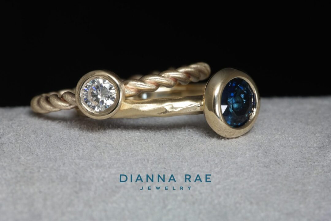 Yellow Gold Infinity Twist and Rustic Stackable Rings