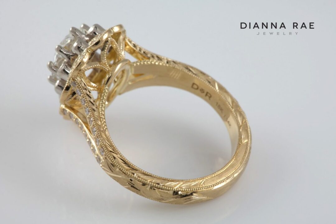 Two-tone Pear Diamond Scalloped Engagement Ring
