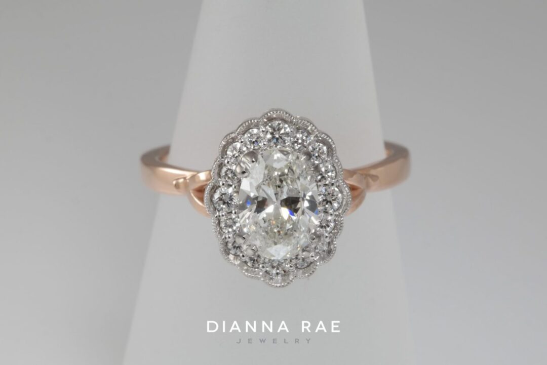 Magnolia - Two Tone Rose/White Gold Oval Scalloped Halo Engagement Ring - Image 7