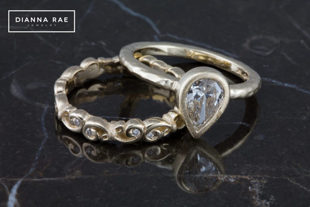 Yellow Gold Diamond Scroll Stackable Wedding Band