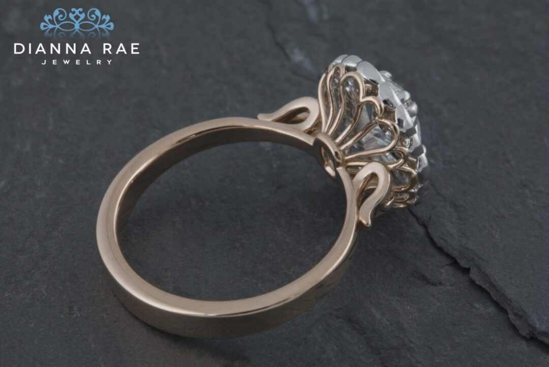 Magnolia - Two Tone Rose/White Gold Oval Scalloped Halo Engagement Ring - Image 5