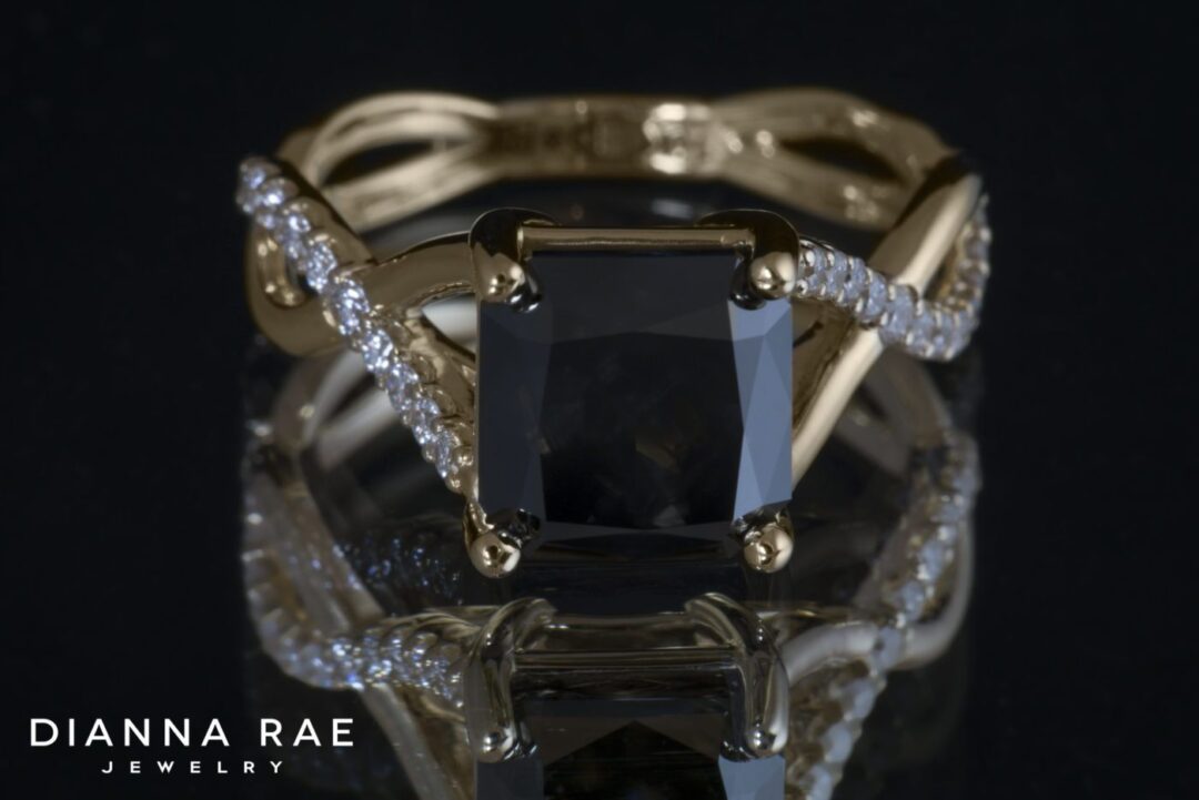 Yellow Gold Black Diamond Infinity Twist Band