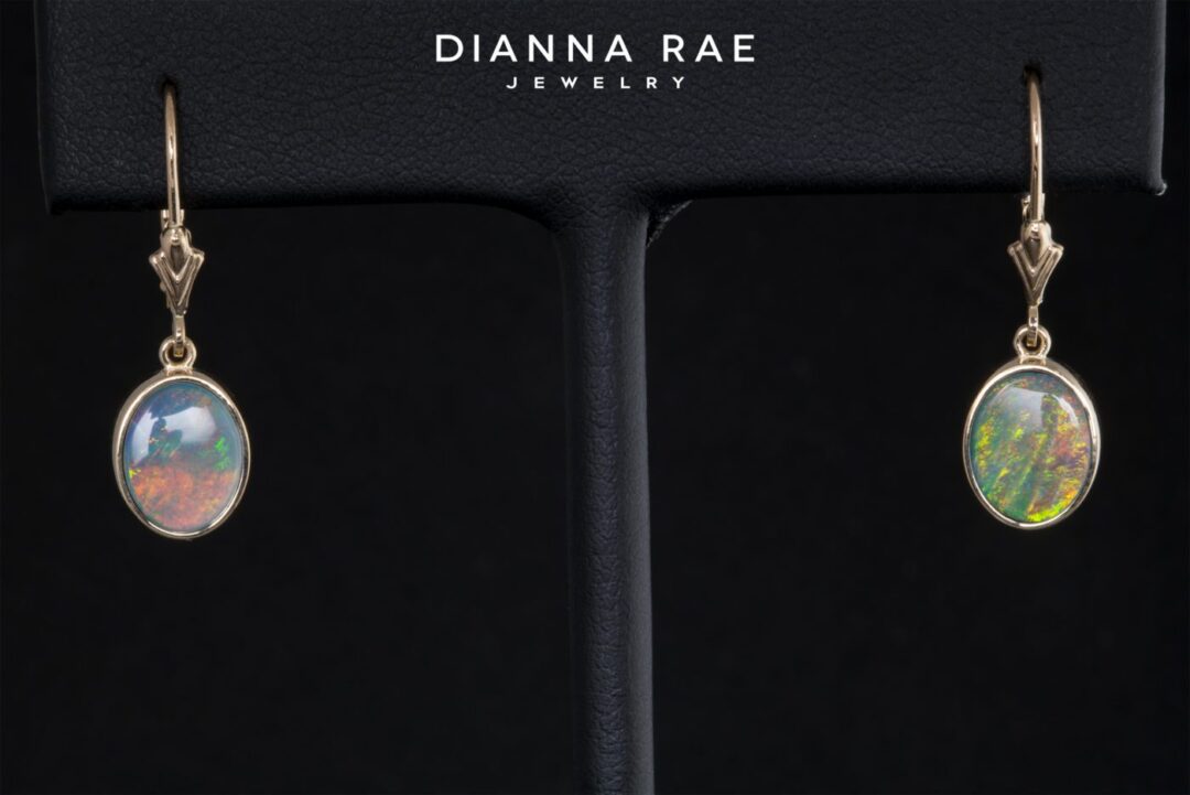Yellow Gold Bezel Set Doublet Opal Earrings