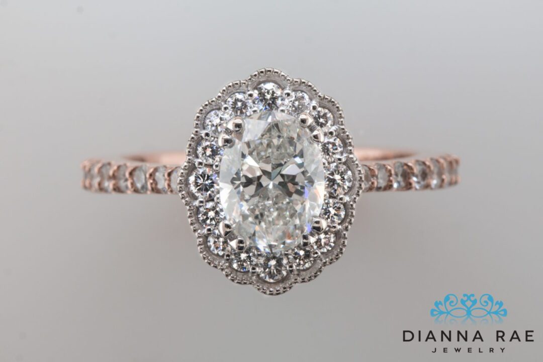 Magnolia Bloom - Two Tone Rose/White Gold Oval Engagement Ring with Diamond Accents - Image 6