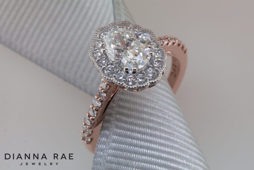 Magnolia Bloom - Two Tone Rose/White Gold Oval Engagement Ring with Diamond Accents - Image 5