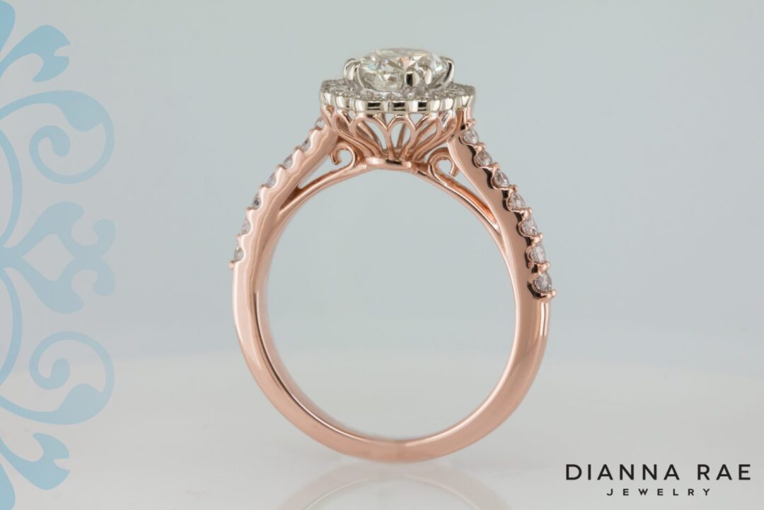 Magnolia Bloom - Two Tone Rose/White Gold Oval Engagement Ring with Diamond Accents - Image 4