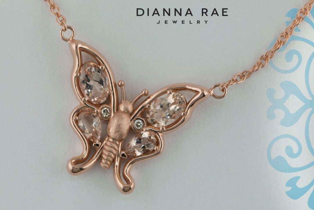 Butterfly Pendant with Pear and Oval Morganites
