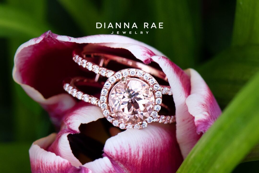 Rose Gold Round Morganite Halo Ring with Diamond Accented Double Shank - Image 3