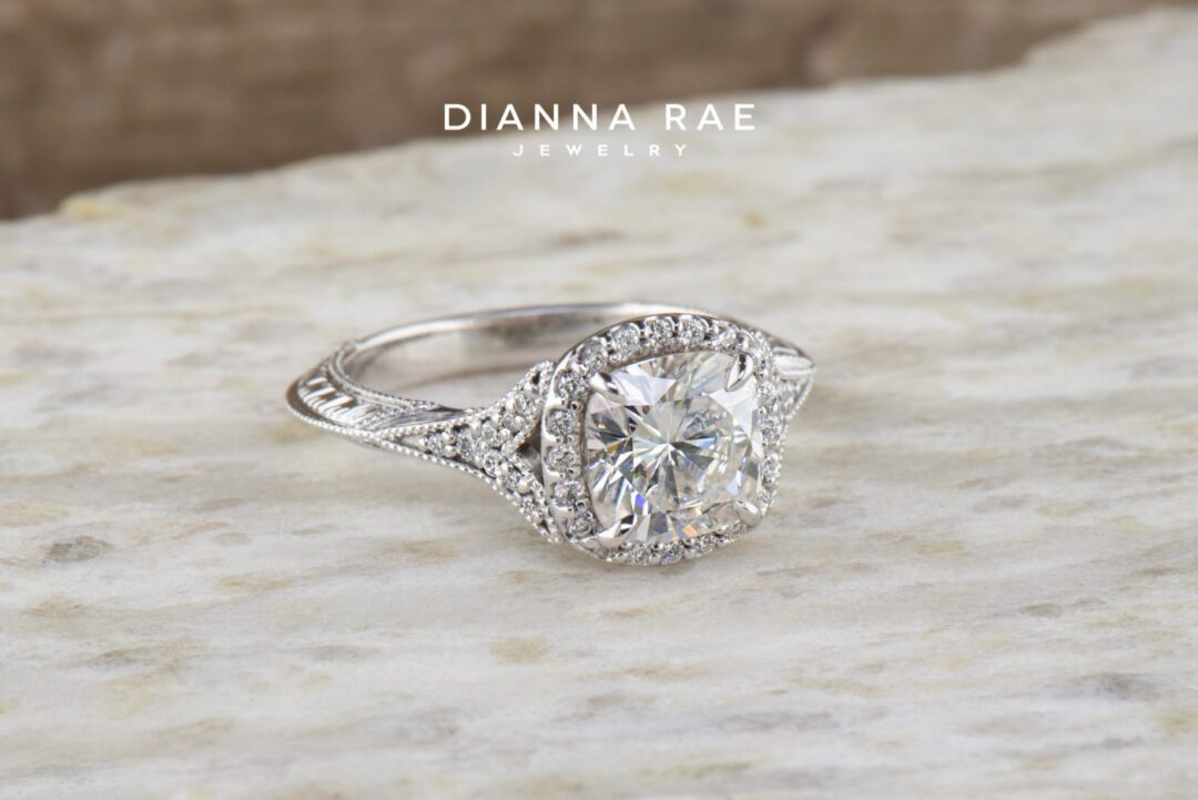 White Gold Cushion Cut Moissanite Engagement Ring