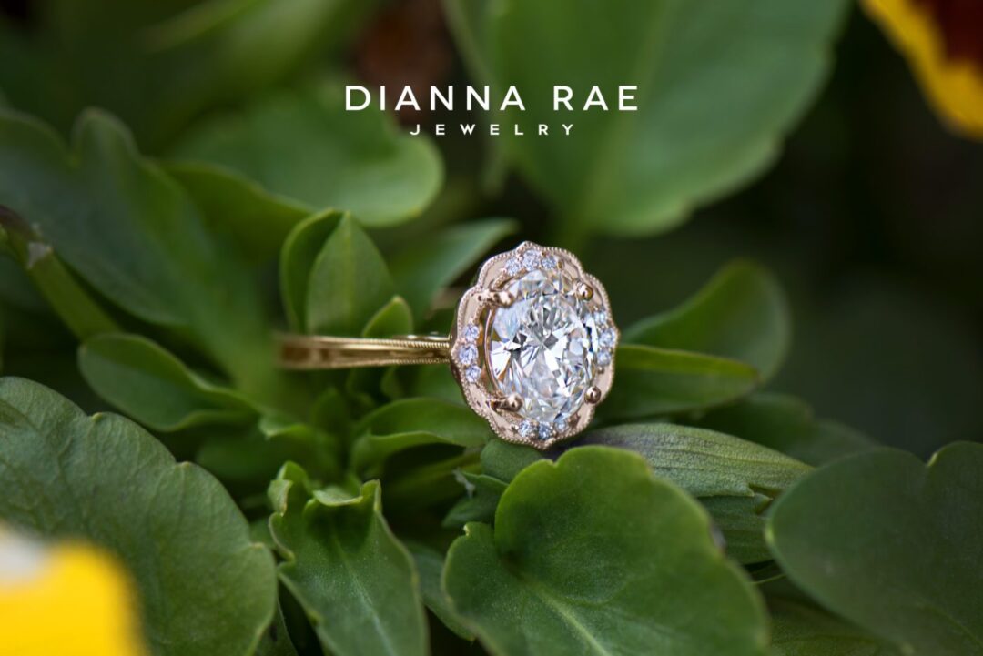 Daisy Blossom - Yellow Gold Oval Engagement Ring with Milgrain Detail