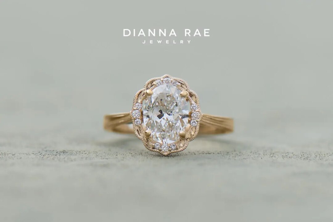 Daisy Blossom - Yellow Gold Oval Engagement Ring with Milgrain Detail - Image 2