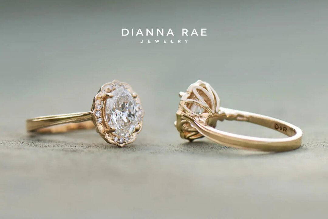 Daisy Blossom - Yellow Gold Oval Engagement Ring with Milgrain Detail - Image 3