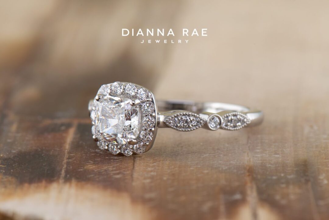 Platinum Halo Cushion Cut Diamond Engagement Ring with Pipen Band - Image 3