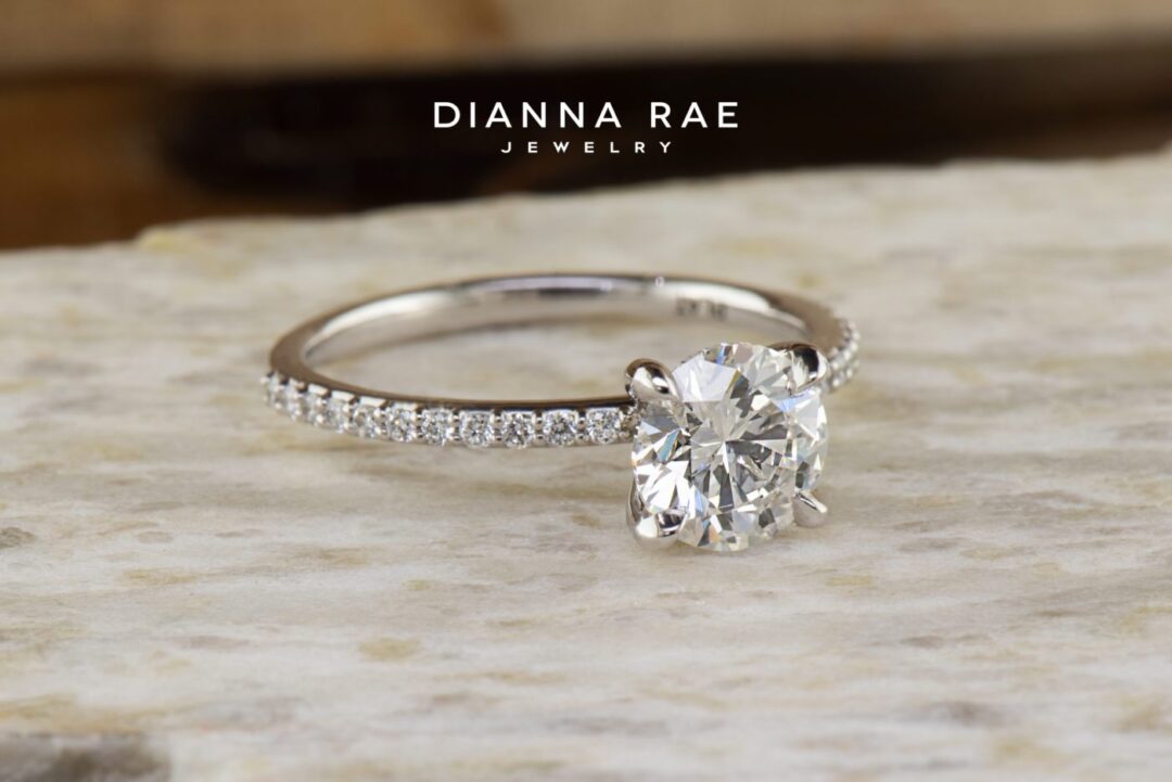 White Gold Round Diamond Solitaire Engagement Ring with Diamond Band