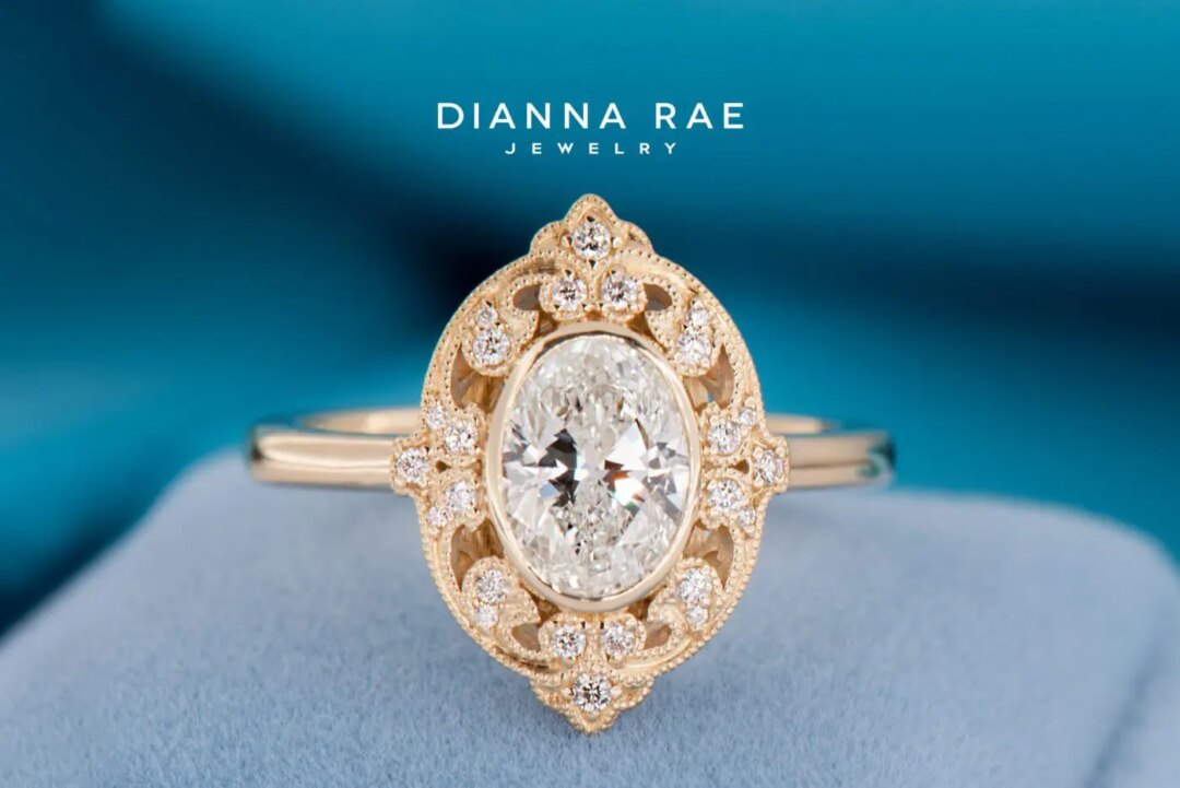 Victoria - Yellow Gold Oval Vintage-Inspired Filigree Halo Engagement Ring