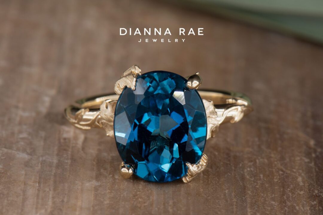 Yellow Gold Oval London Blue Topaz Floral-Inspired Ring - Image 2
