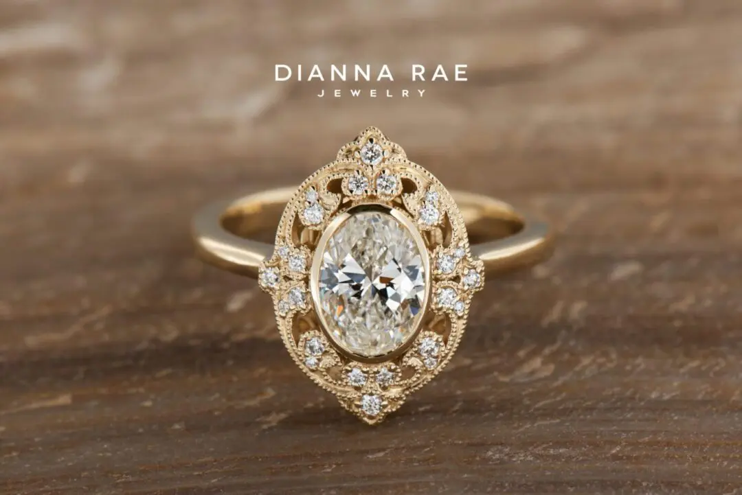Victoria - Yellow Gold Oval Vintage-Inspired Filigree Halo Engagement Ring - Image 3