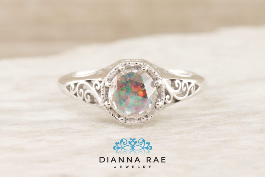 White Gold Opalized Diamond Engagement Ring - Image 5