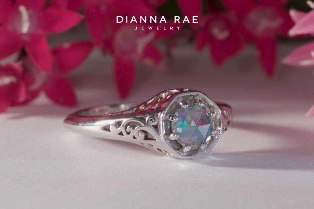 White Gold Opalized Diamond Engagement Ring - Image 3