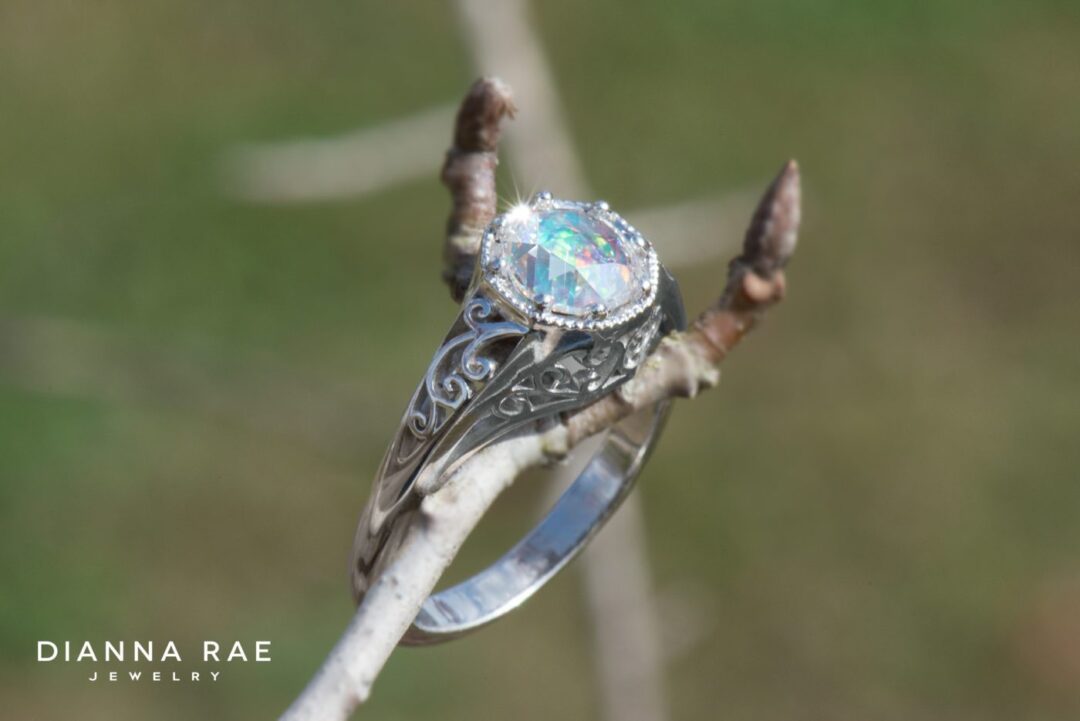 White Gold Opalized Diamond Engagement Ring - Image 7