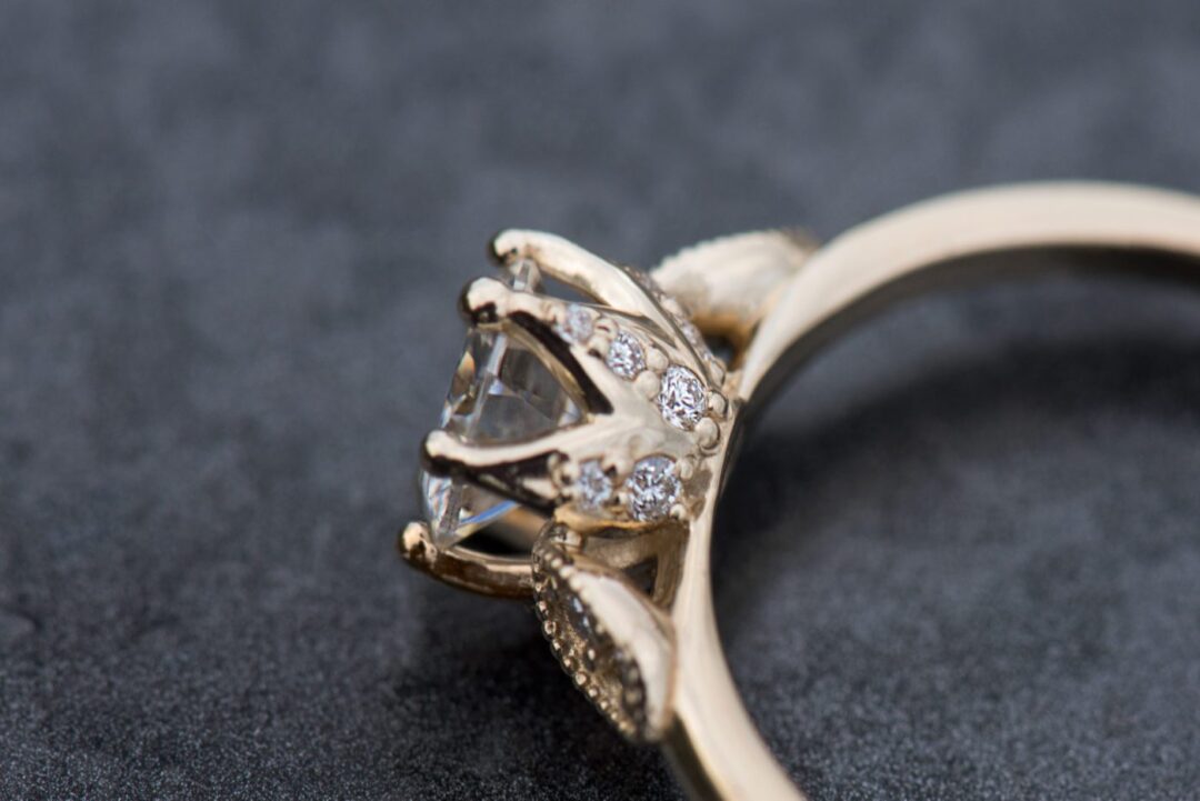 Dahlia - Yellow Gold Round Floral Crown Engagement Ring - Image 2