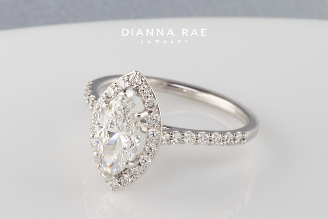 Platinum Marquise Diamond Halo Engagement Ring - Image 2