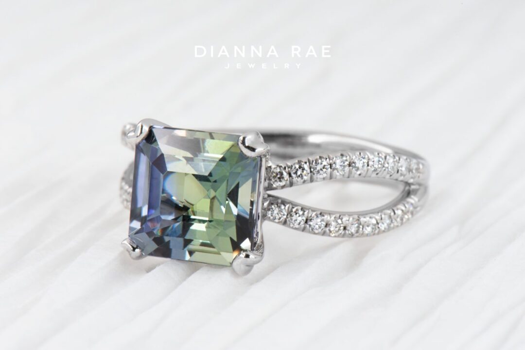 White Gold Peacock Tanzanite and Diamond Ring - Image 2