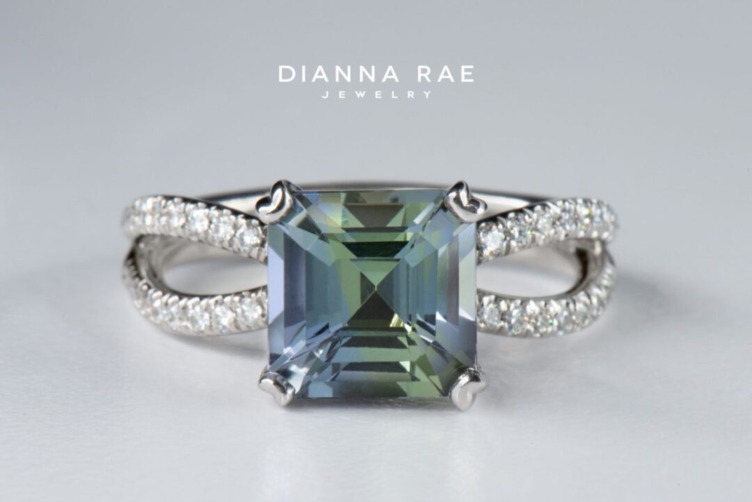White Gold Peacock Tanzanite and Diamond Ring