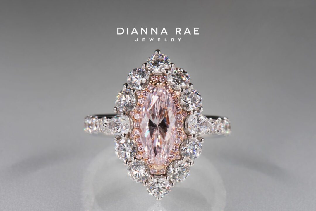 Couture Two-Tone Natural Color Pink Marquise Diamond Cocktail Ring - Image 2