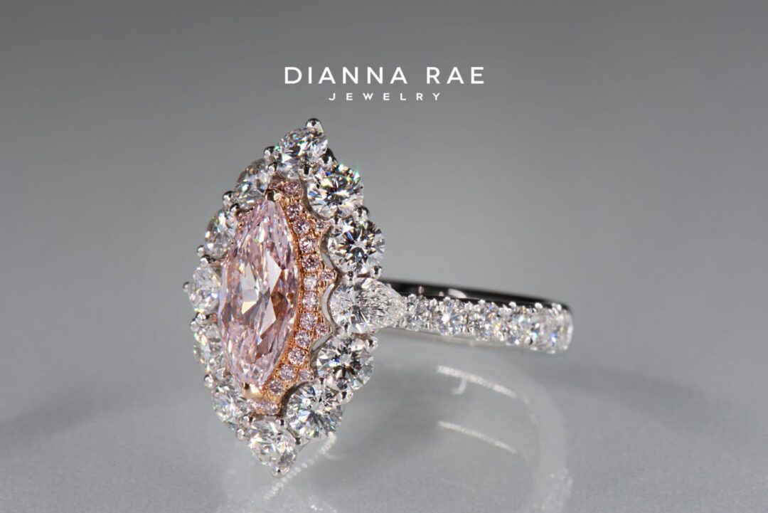 Couture Two-Tone Natural Color Pink Marquise Diamond Cocktail Ring