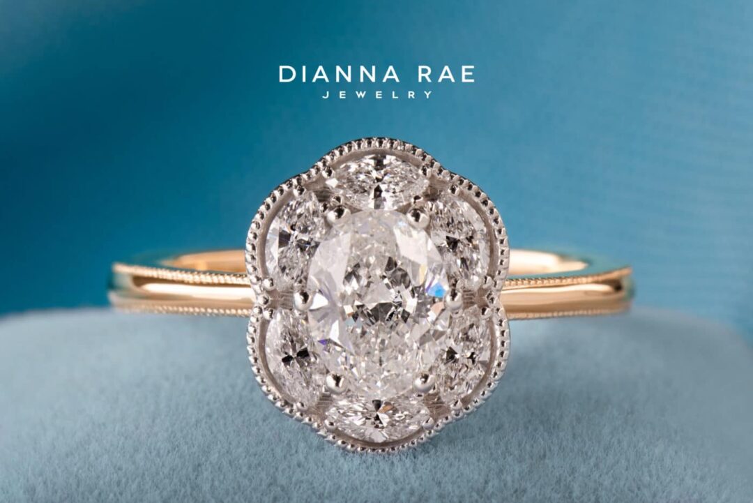 Wisteria - Two Tone Yellow/White Gold Oval Diamond Engagement Ring with Marquise Halo - Image 2