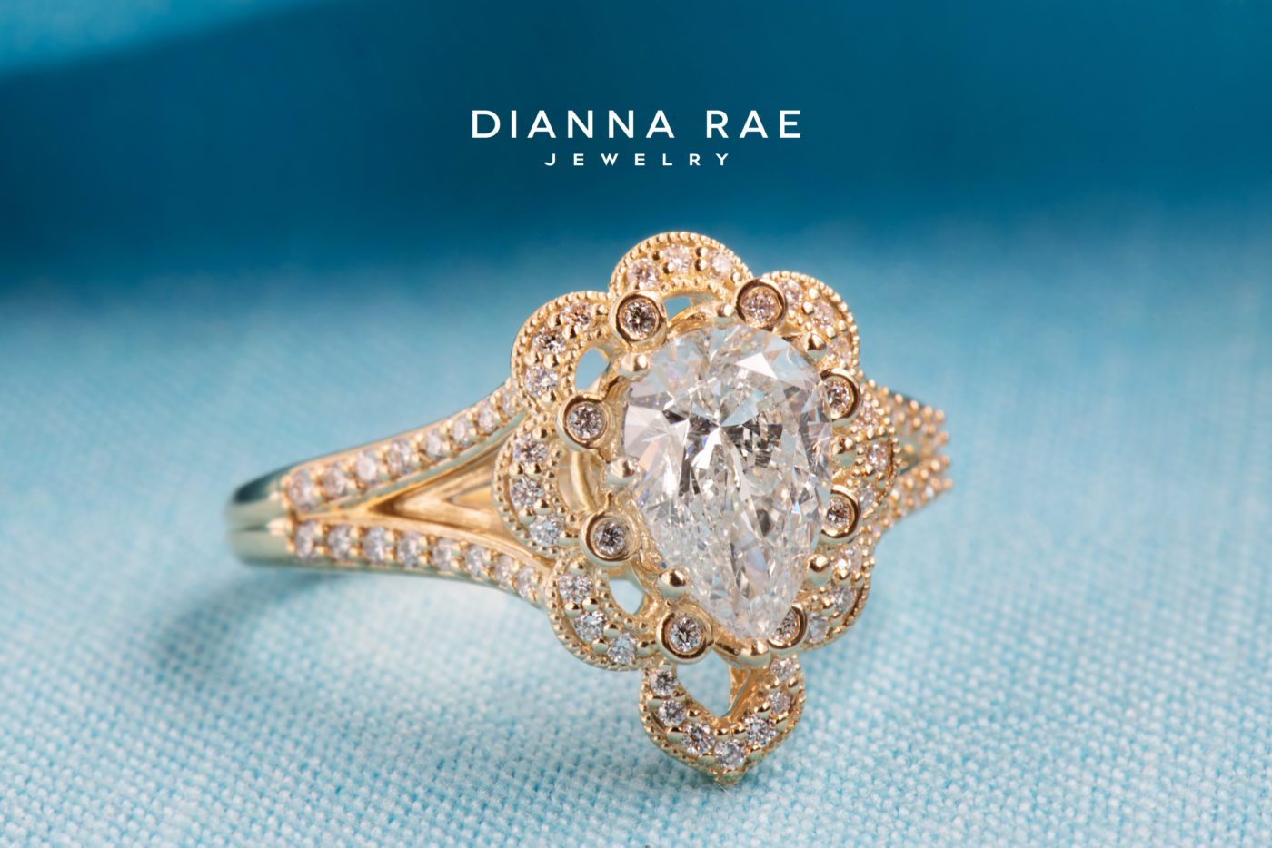 Ambrosia - Yellow Gold Pear Shaped Diamond Halo Engagement Ring - Image 2