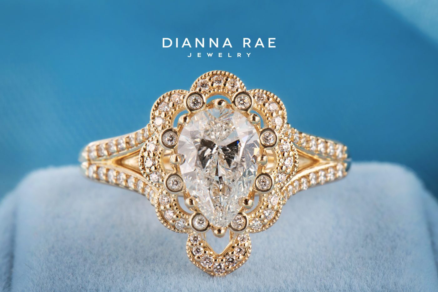 Ambrosia - Yellow Gold Pear Shaped Diamond Halo Engagement Ring