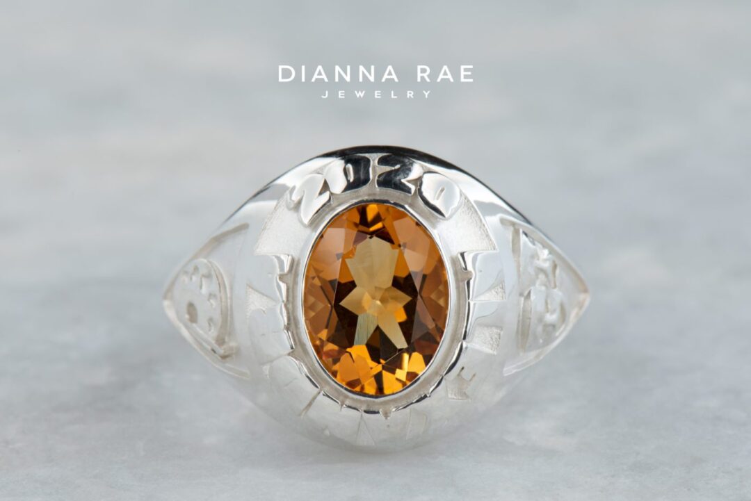 Sterling Silver Oval Citrine Class Ring with Custom Lettering - Image 2