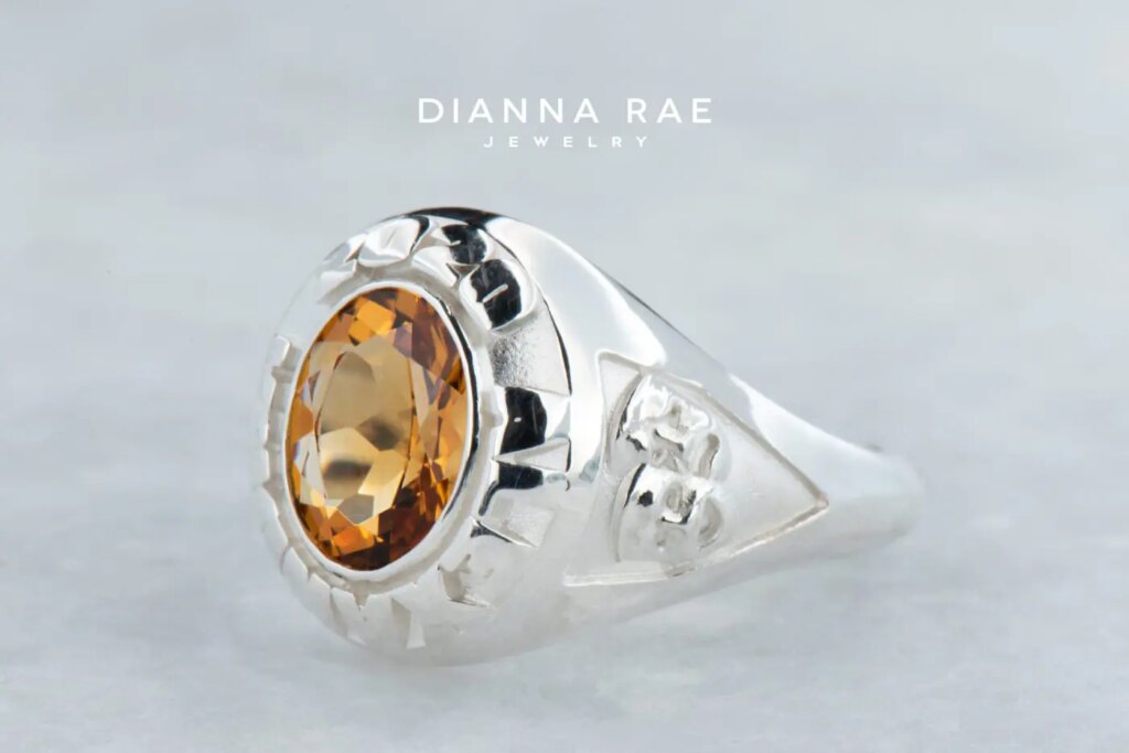 Sterling Silver Oval Citrine Class Ring with Custom Lettering