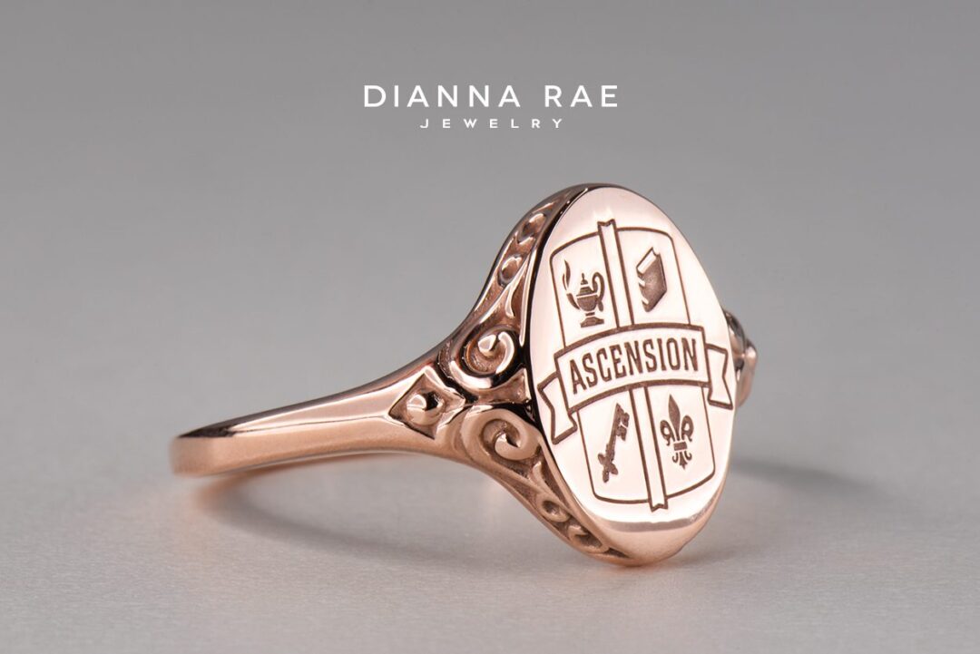 Rose Gold Signet Class Ring with Engraving - Image 2