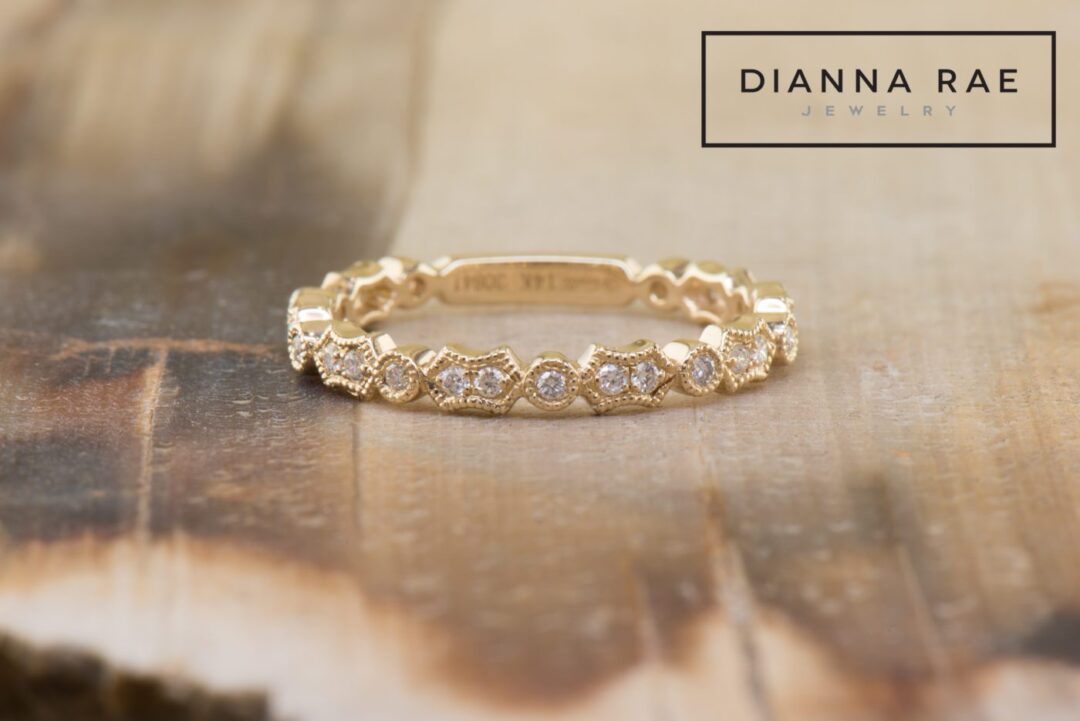 Yellow Gold Geometric Wedding Band with Milgrain Detail