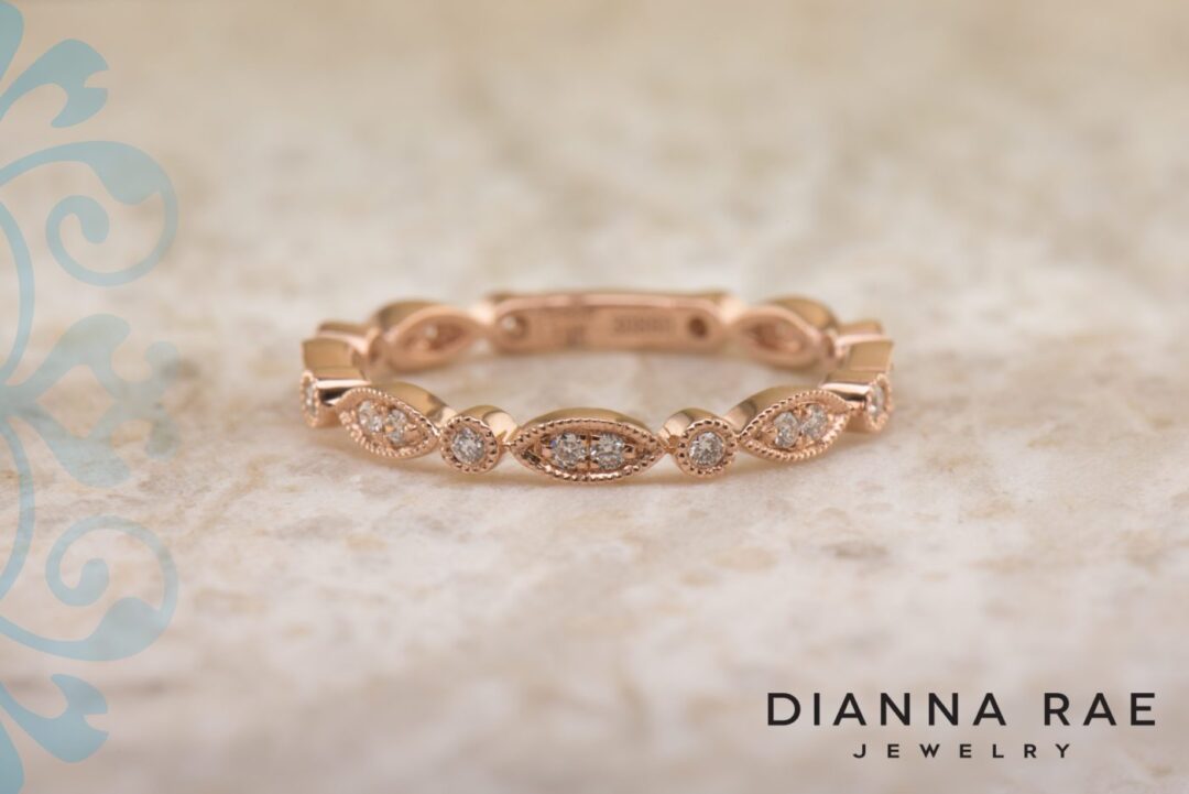 Rose Gold Milgrain Diamond Wedding Band
