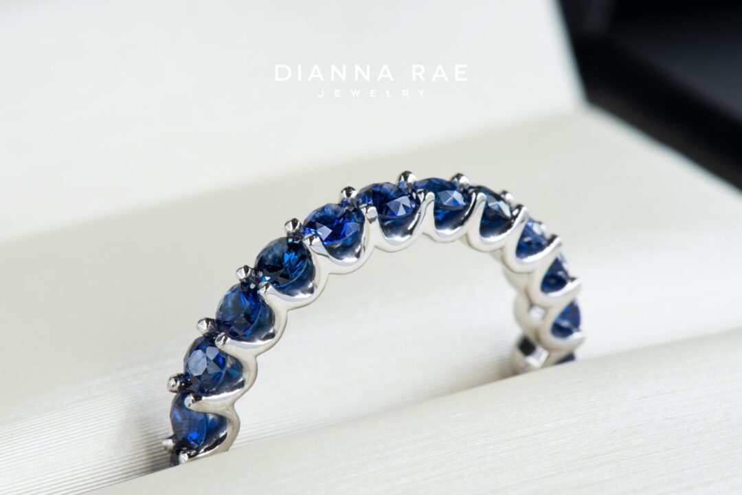 Platinum Round Sapphire Scalloped Eternity Band - Image 2