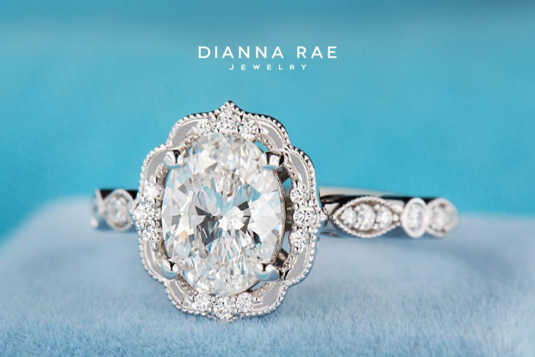 Daisy Blossom Petal - White Gold Oval Halo Engagement Ring