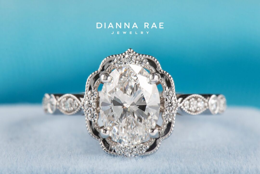 Daisy Blossom Petal - White Gold Oval Halo Engagement Ring