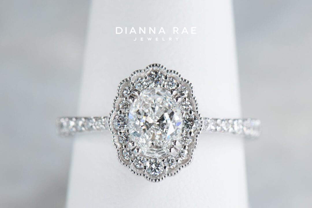Magnolia Bloom - White Gold Oval Engagement Ring with Diamond Accents