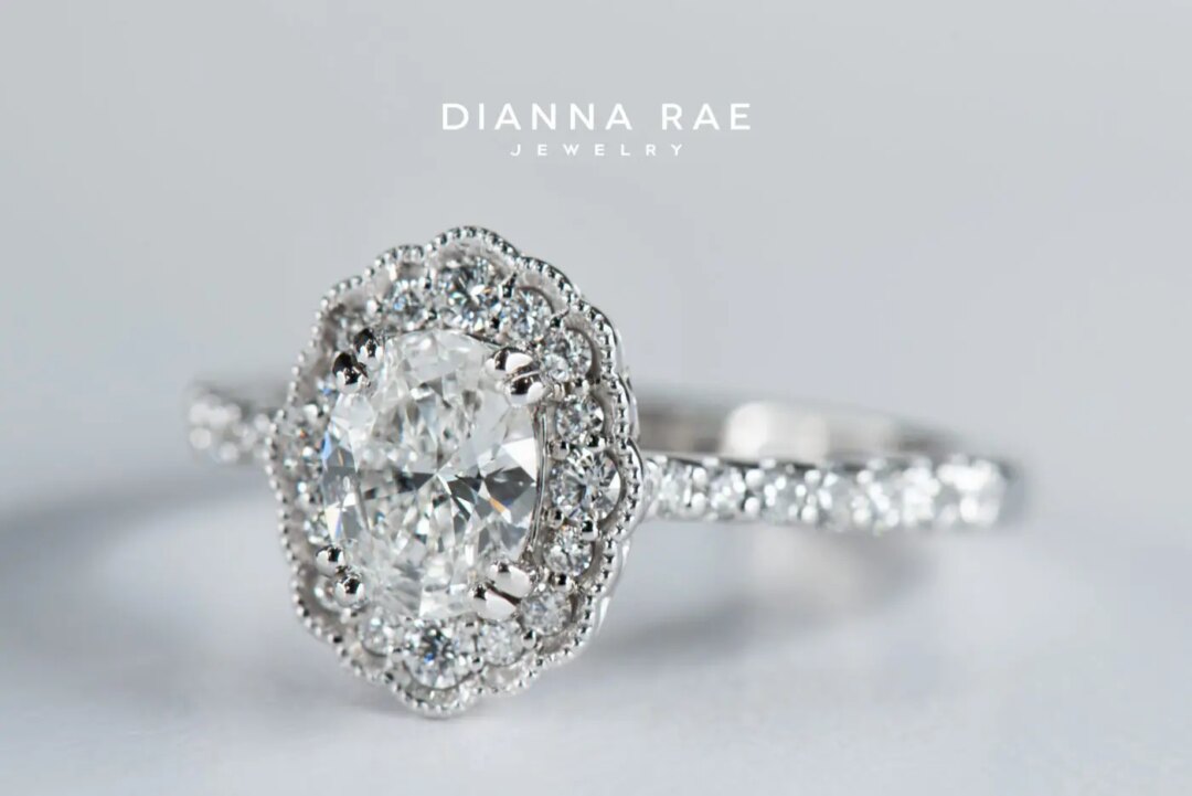 Magnolia Bloom - White Gold Oval Engagement Ring with Diamond Accents - Image 3