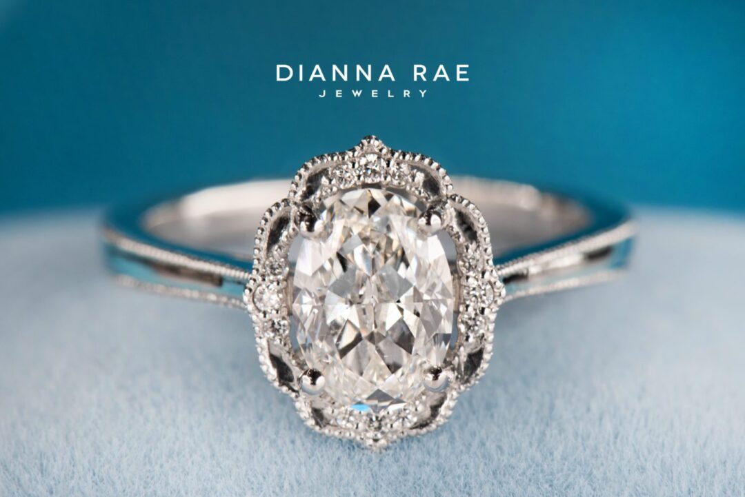Daisy Blossom - White Gold Oval Engagement Ring with Milgrain Detail - Image 2