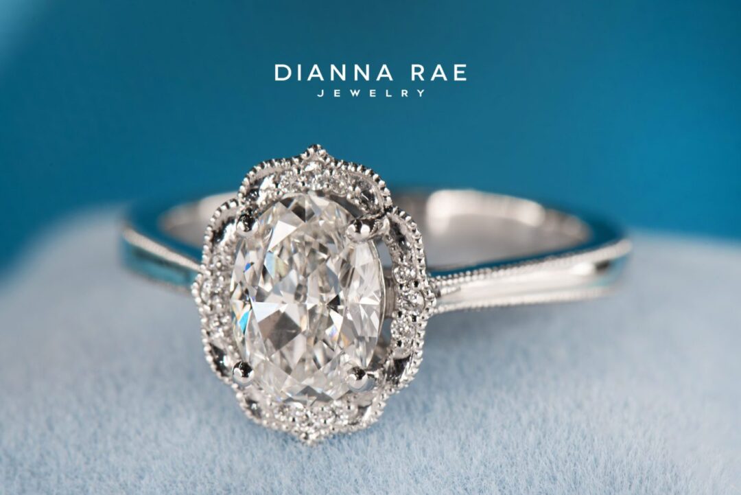 Daisy Blossom - White Gold Oval Engagement Ring with Milgrain Detail
