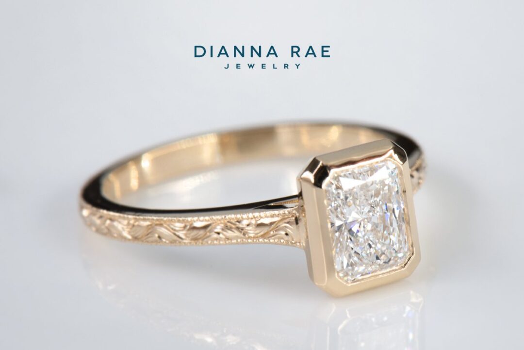 14k Yellow Gold Bezel Set Radiant Engagement Ring - Image 2