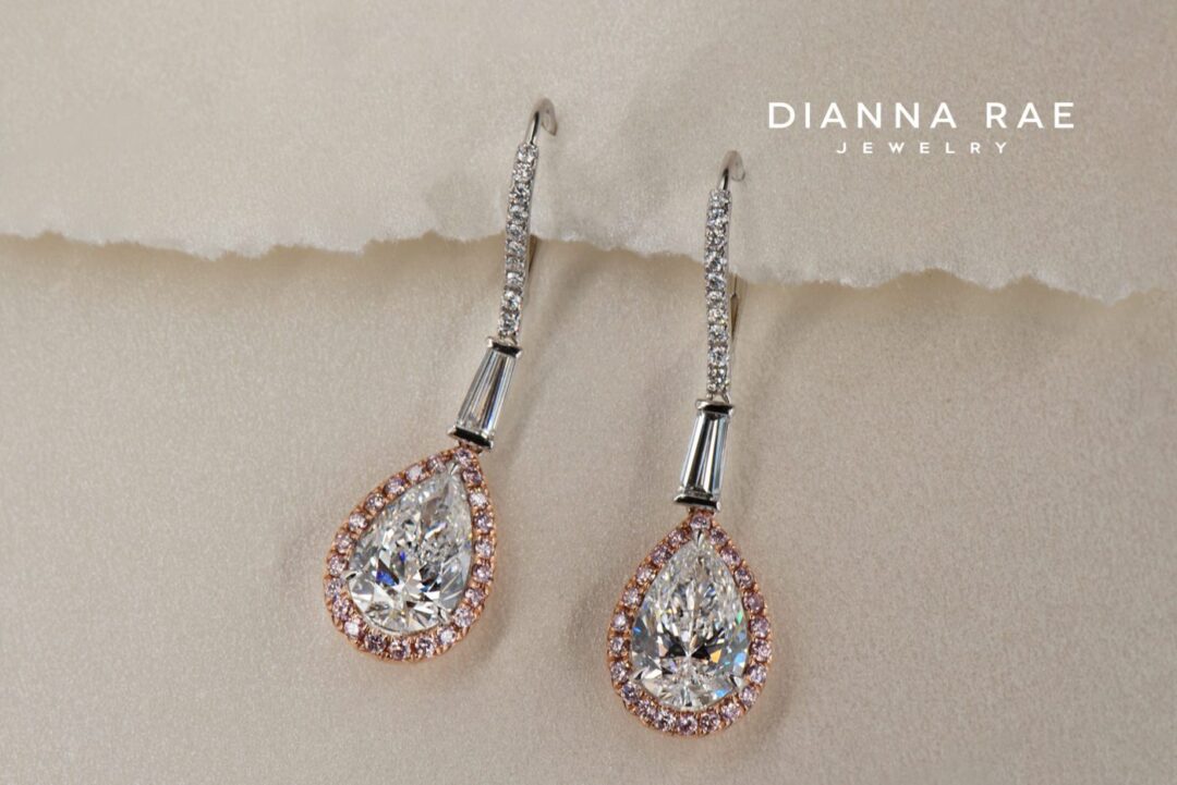 Couture Pear Diamond Earrings with Natural-Color Pink Diamond Halo - Image 3